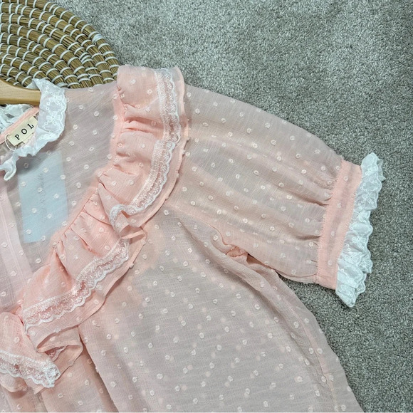 POL Shabby Chic Boho Cottagecore Blouse Ruffle Sheer Fairy Romantic Size L - Picture 4 of 13